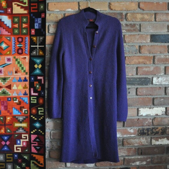 Minkha 100% Alpaca Wool Knit Long Cardigan Button-up Sweater Purple P - Picture 5 of 7